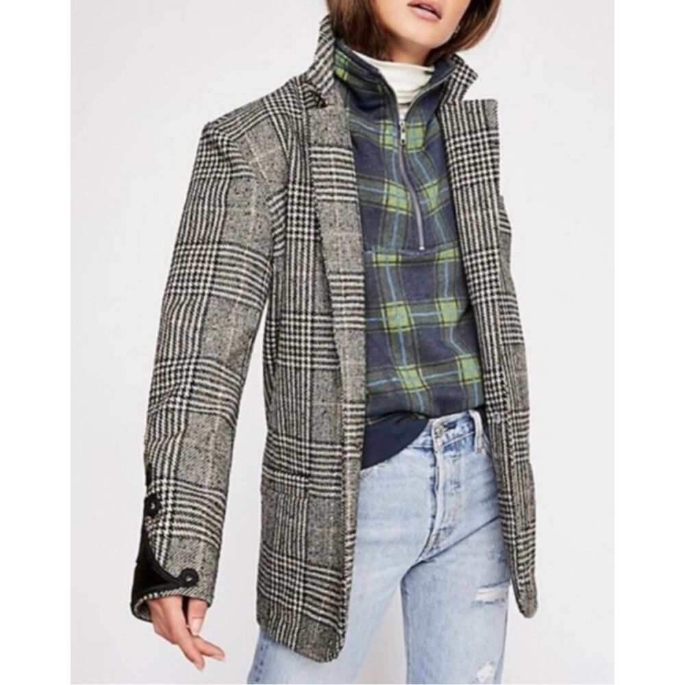 Free People FP Jenny Tweed Blazer Wool Blend Preppy Office Winter Business